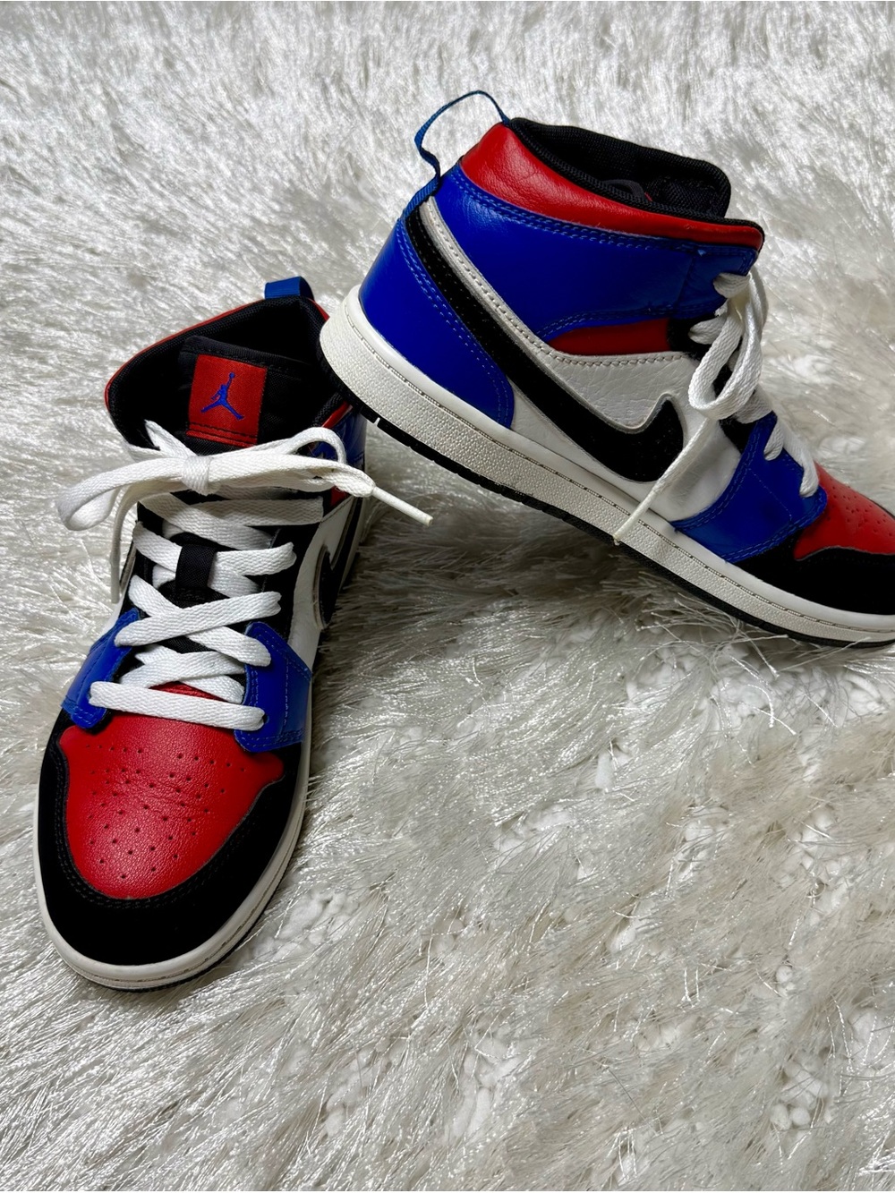 Nike Air Jordan 1 Retro Mid-Top Sneakers in Red, Blue, Black, White